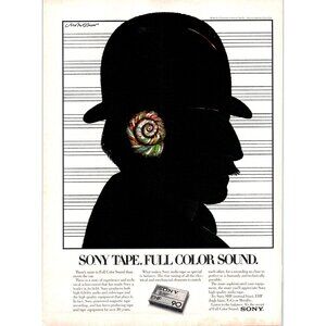 1981 Sony EHF Cassette Full Color Sound Vintage Print Ad Man Bowler Hat Wall Art